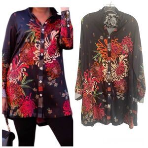 John Mark Floral Button Down Shirt/ Tunic Sz L